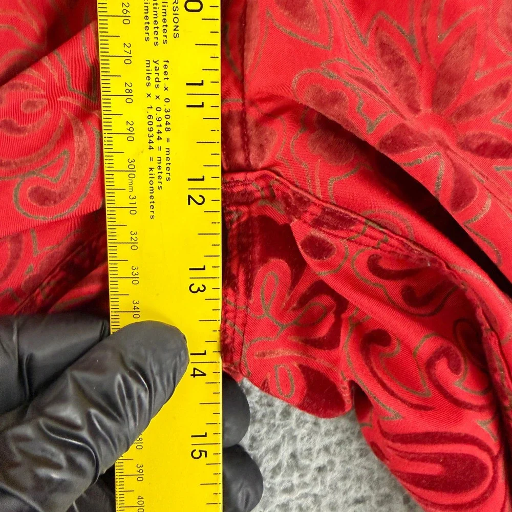 Vintage NSS‎ Board Shorts Mens 34 Red Floral Flocked Hibiscus Cargo Swim Trunks